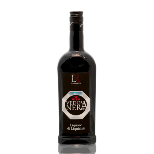Lakritzlikör Vedova nera in der Flasche