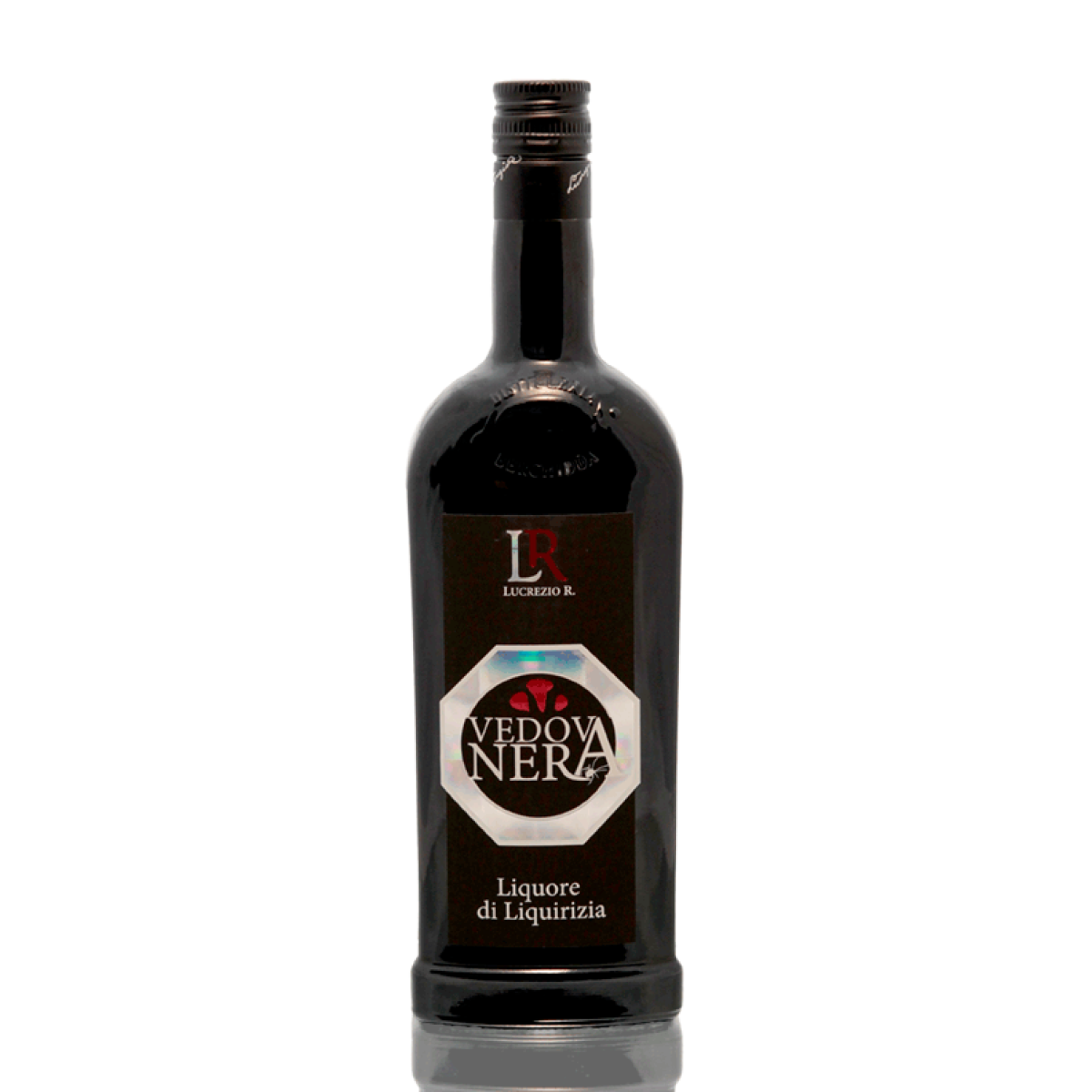 Lakritzlikör Vedova nera in der Flasche